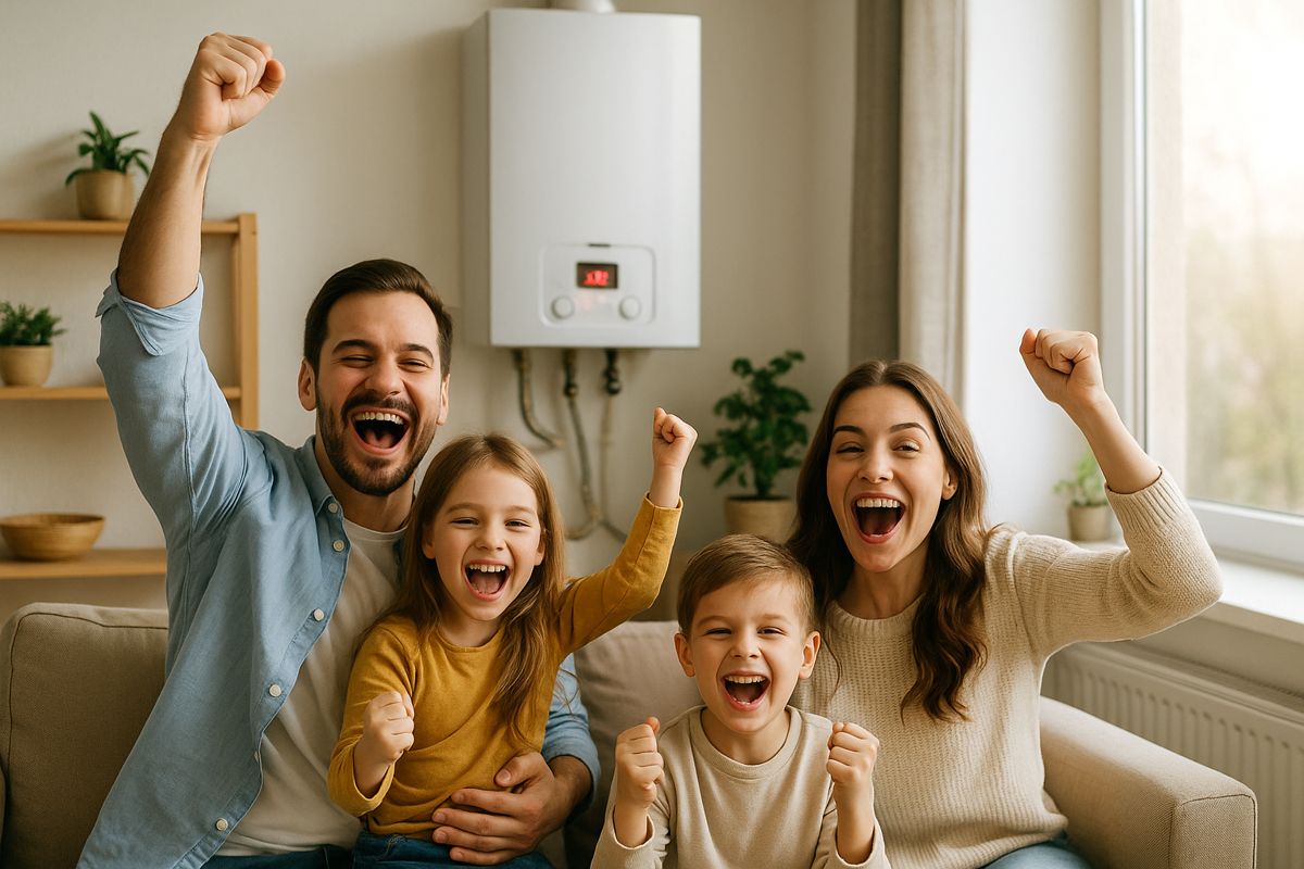 عائلة سعيدة بعد صيانة السخان